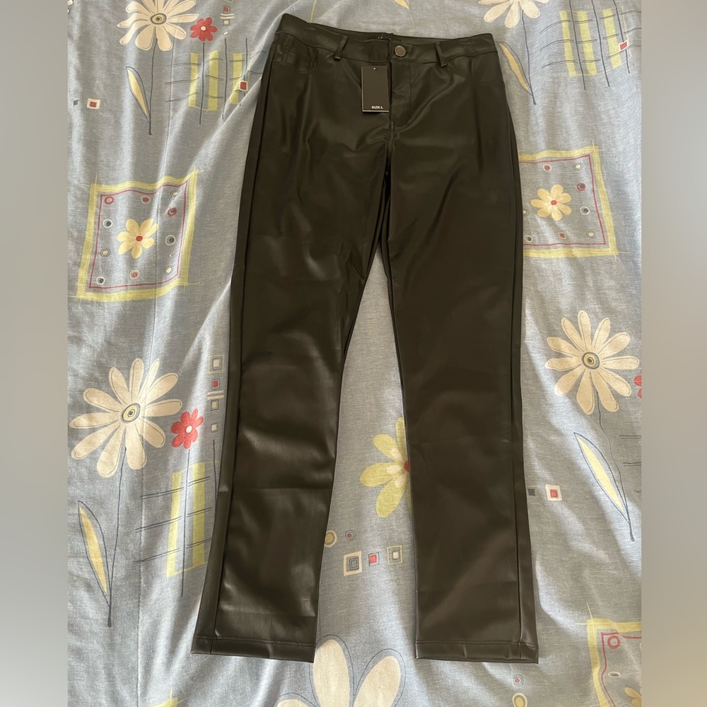 Black faux leather pants